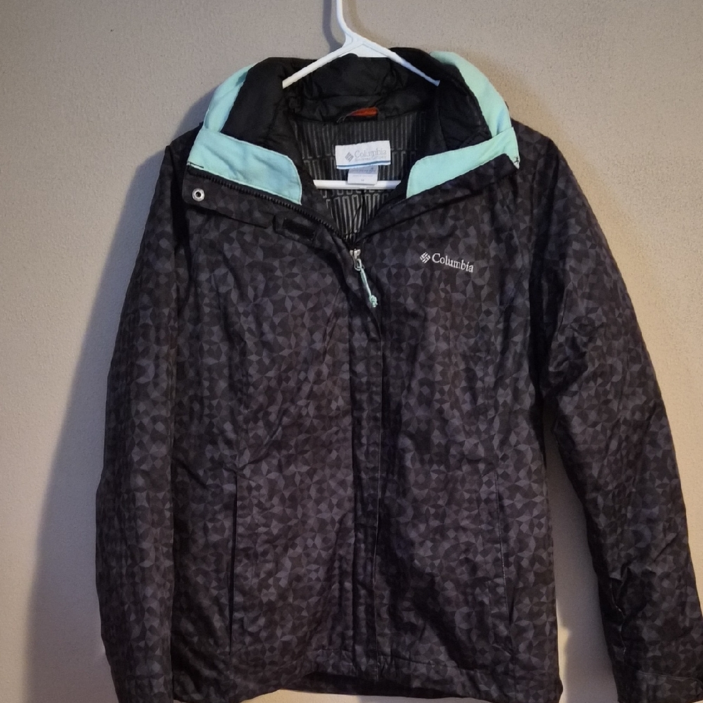 Columbia Black Patterned Jacket with Light Mint T… - image 1